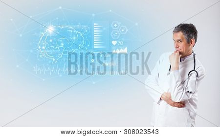 Middle aged neurologist showing the test result 