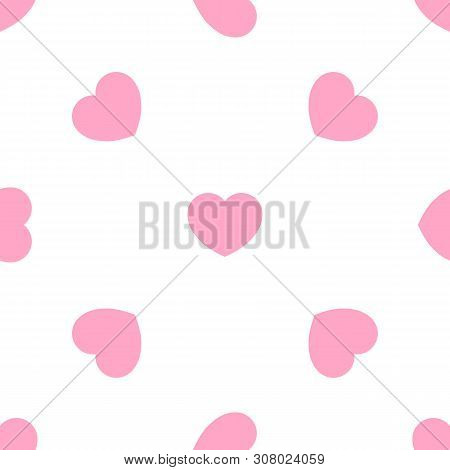 Cute Pink Hearts Romantic Seamless Patttern. Texture For Wallpapers, Fabric, Wrap, Web Page Backgrou