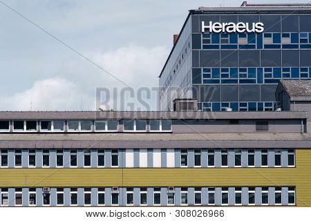 Hanau, Germany - June 16: The Logo Of The Technology Group Heraeus On The Facade Of The Company Head