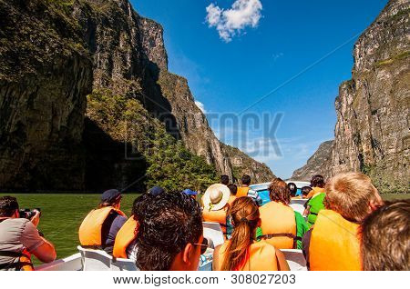 Canyon Del Sumidero, Mexico - November 26, 2010. Tourists Exploring Nature In Canyon Del Sumidero In