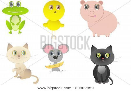 set of funny happy cartoon animals
