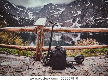 Touristic View Point With Amaizing View Of Mountains And Lake With Mirroed Reflection. Trere Are Sco