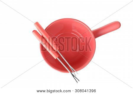 Ceramic Fondue Set On White Background, Top View