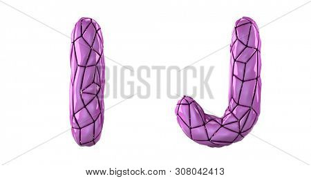 Realistic 3D letters set I, J made of low poly style. Collection symbols of low poly style pink color plastic isolated on white background 3d rendering