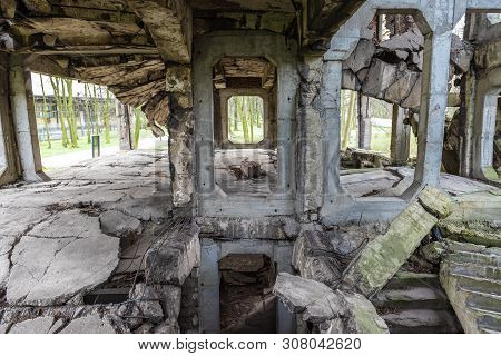 Old Destroyed Military Barracks Ruins From The World War Ii At Westerplatte In Gdansk, Poland.