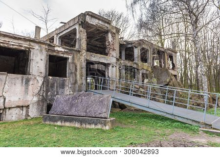 Gdansk, Poland - April 15, 2018: Old Destroyed Military Barracks Ruins From The World War Ii At West