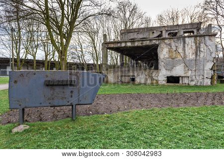 Gdansk, Poland - April 15, 2018: Old Destroyed Military Barracks Ruins From The World War Ii At West