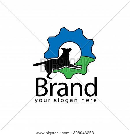 Dog Tech Logo Stock, Flat Design.. Vector Illustration On White Background