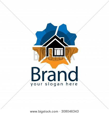 House Tech Logo Stock, Flat Design.. Vector Illustration On White Background