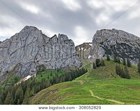 Bockmattlistock And Schiberg Mountains Above The Valley Wagital Or Waegital And Alpine Lake Wagitale