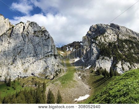 Bockmattlistock And Schiberg Mountains Above The Valley Wagital Or Waegital And Alpine Lake Wagitale