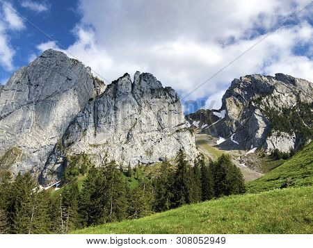 Bockmattlistock And Schiberg Mountains Above The Valley Wagital Or Waegital And Alpine Lake Wagitale