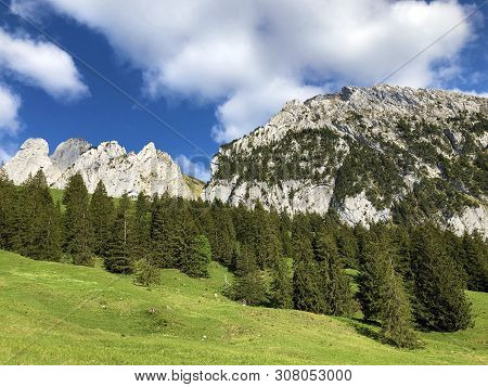 Bockmattlistock And Schiberg Mountains Above The Valley Wagital Or Waegital And Alpine Lake Wagitale