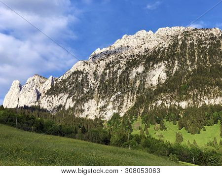 Bockmattlistock And Schiberg Mountains Above The Valley Wagital Or Waegital And Alpine Lake Wagitale
