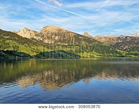 Bockmattlistock And Schiberg Mountains Above The Valley Wagital Or Waegital And Alpine Lake Wagitale