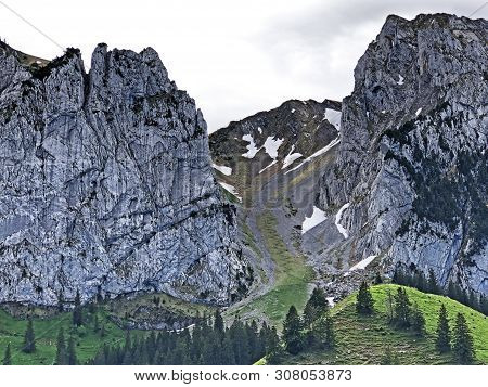 Bockmattlistock And Schiberg Mountains Above The Valley Wagital Or Waegital And Alpine Lake Wagitale