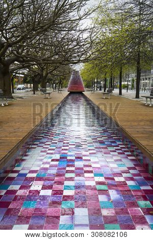 Lisbon, Portugal. April 2018. The Fountains In  Alameda Dos Oceanos