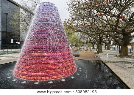 Lisbon, Portugal. April 2018. The Fountains In  Alameda Dos Oceanos