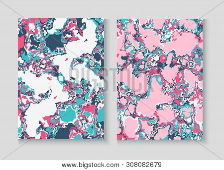 Fluid Paint Marble Vector Background Set. Granite, Pebble Border. Terrazzo Brick Textured Organic Co