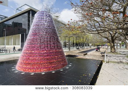 April 2018. The Fountains In  Alameda Dos Oceanos In Lisbon, Portugal