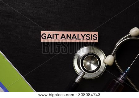 Gait Analysis On Top View Black Table With Blood Sample And Healthcare/medical Concept.