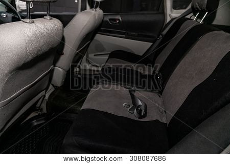 Novosibirsk, Russia - June 18, 2019:  Toyota Opa,close-up Of The Black And Gray Rear Seats With Seat