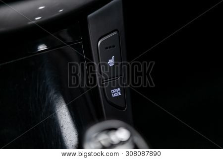 Novosibirsk, Russia - June 18, 2019: Hyundai I40,close-up Of Seat Heating  And Drive Mode Buttons. M