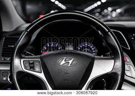 Novosibirsk, Russia - June 18, 2019: Hyundai I40,close-up Of The Dashboard, Speedometer, Tachometer 