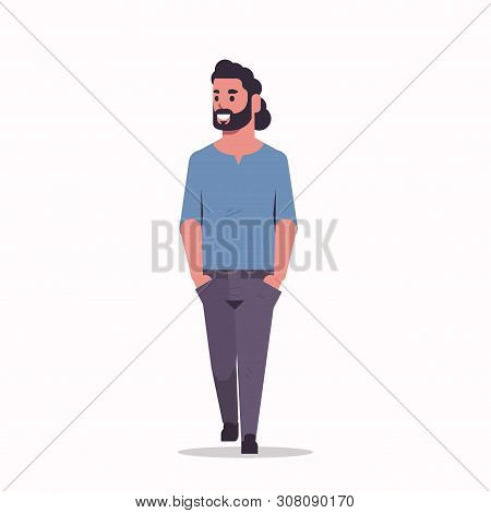 Arabic Businessman Standing Pose Arab Bearded Man Wearing Casual Clothes Arabian Male Cartoon Charac