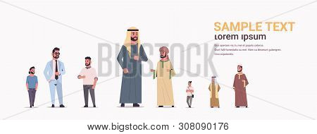 Different Arabic Men Group Standing Together Arab Businessmen Wearing Traditional Clothes Male Arabi