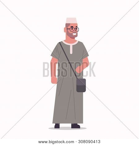Arabic Businessman In Glasses Standing Pose Arab Man Wearing Traditional Clothes Arabian Male Cartoo