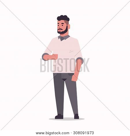 Arabic Businessman Standing Pose Arab Bearded Man Wearing Casual Clothes Arabian Male Cartoon Charac