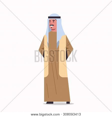 Arabic Businessman In Hijab Arab Man Wearing Traditional Clothes Standing Pose Arabian Male Cartoon 