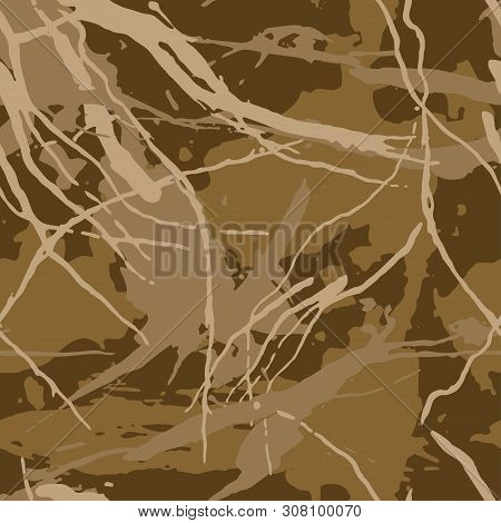 Brown Camouflage Seamless Grunge Pattern. Modern Military Camo Texture, Fashionable Fabric. Desert M