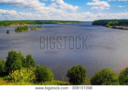 landscape with the image of the river Sheksna, Russia