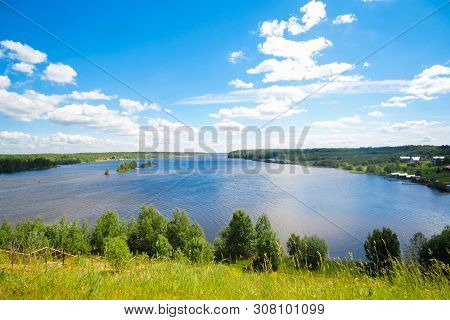 landscape with the image of the river Sheksna, Russia