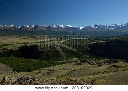 Snow capped mountains of the Chuysky Range, Altai Republic, Russia