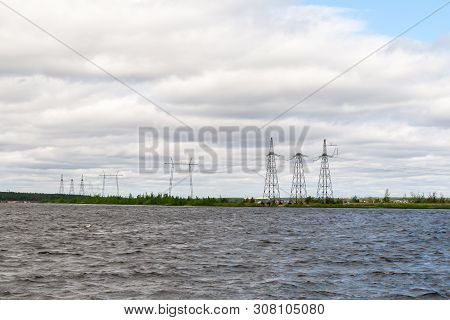 Technical Reservoir With High-voltage Power Lines. Lep.