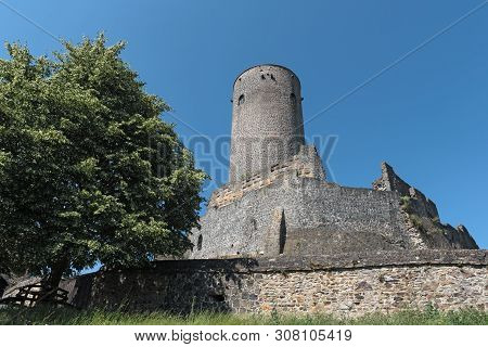 Tower And Wall Of The Ruin Muenzenberg Hesse Germany