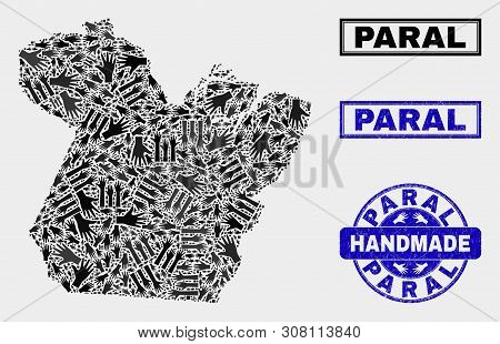 Vector Handmade Combination Of Paral State Map And Scratched Watermarks. Mosaic Paral State Map Is O