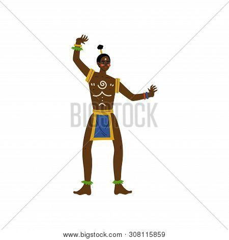 Dancing African Man, Male Aboriginal In Bright Traditional Tribal Clothing Vector Illustration