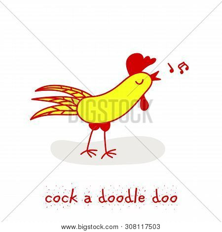 Hand Drawn Logo Of A Rooster. Cartoon  Illustration. Inscription - Cock A Doodle Doo