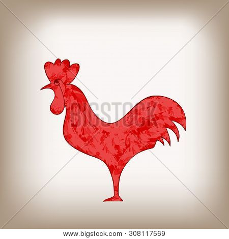 Red Rooster - A Symbol Of The New 2029 According To The Chinese Calendar. Illustration Of Cute Roost