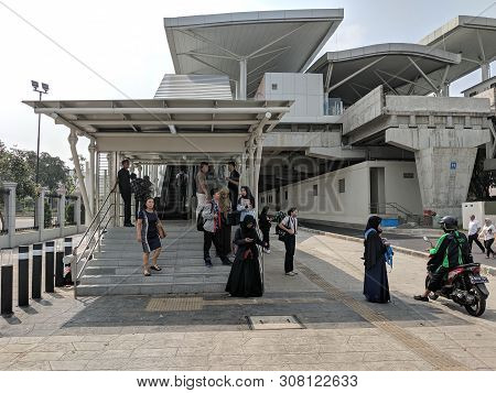 Jakarta, Indonesia - June 17, 2019: Crowd Of People Coming And Going To The Entrance Gate Of Velodro