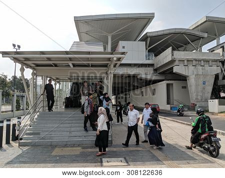 Jakarta, Indonesia - June 17, 2019: Crowd Of People Coming And Going To The Entrance Gate Of Velodro