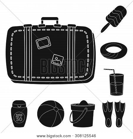 Vector Design Of Equipment And Swimming Symbol. Collection Of Equipment And Activity Vector Icon For