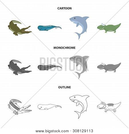 Vector Design Of Sea And Ocean Logo. Set Of Sea And Reptiles Stock Vector Illustration.