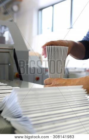 Bindery. Bending Of Paper Sheets. Advertising Stuff