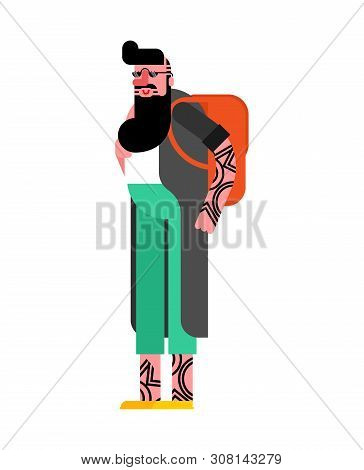Hipster Isolated. Fashionable Look. Bearded Fashion-monger. Vector Illustration