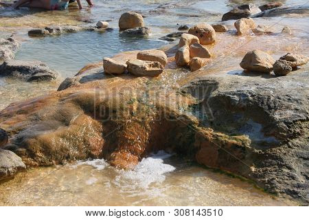 Famous Hot Springs Pouring Out In The Sea In Village Of Aidipsos, North Evoia Island, Greece